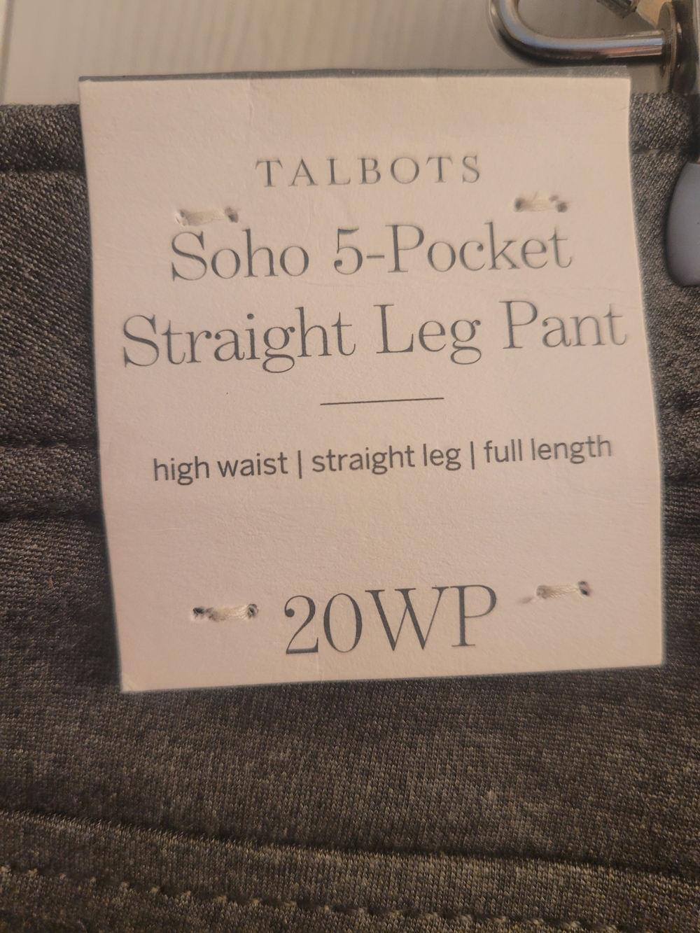 Talbots Grey Soho 5-Pocket Straight Leg Pants 20WP